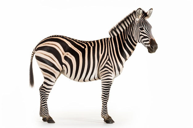 a zebra standing on a white surface with a white background