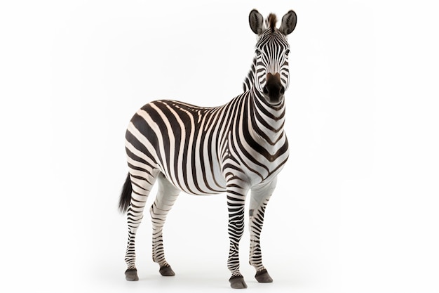 a zebra standing on a white surface with a white background