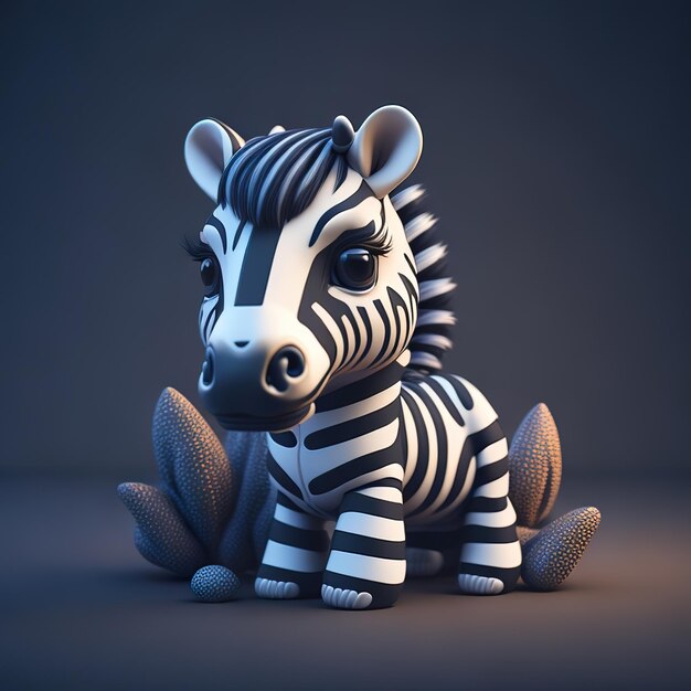 A zebra statue with a blue background and a black and white striped zebra.