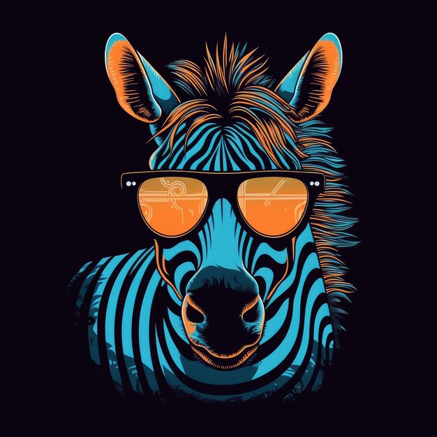 zebra in sunglasses tshirt printable design tattoo style retro vintage mockup sticker funny cosmos