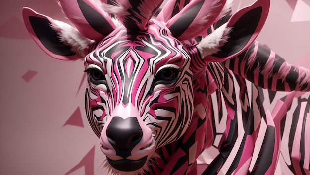 a zebra that is painted pink and black standing in a pink room