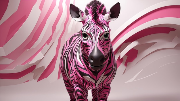 a zebra that is painted pink and black standing in a pink room