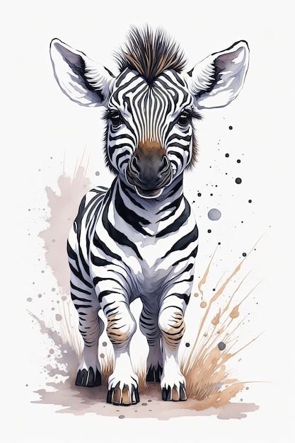 Zebra Watercolor painting on white background