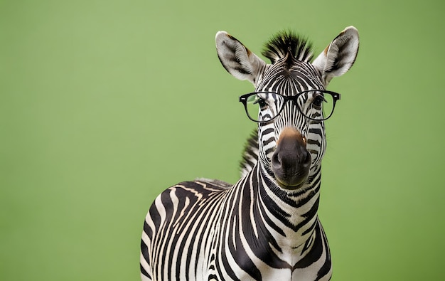 Photo a zebra wearing glasses against a green background