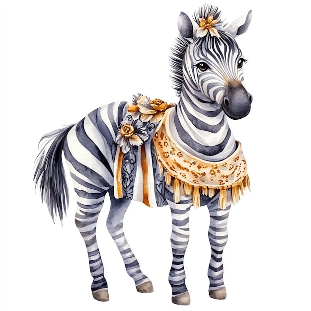 zebra with beautiful clothes nuresery watercolor