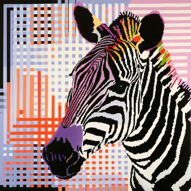 Photo zebra with a colorful head and stripes on a colorful background generative ai