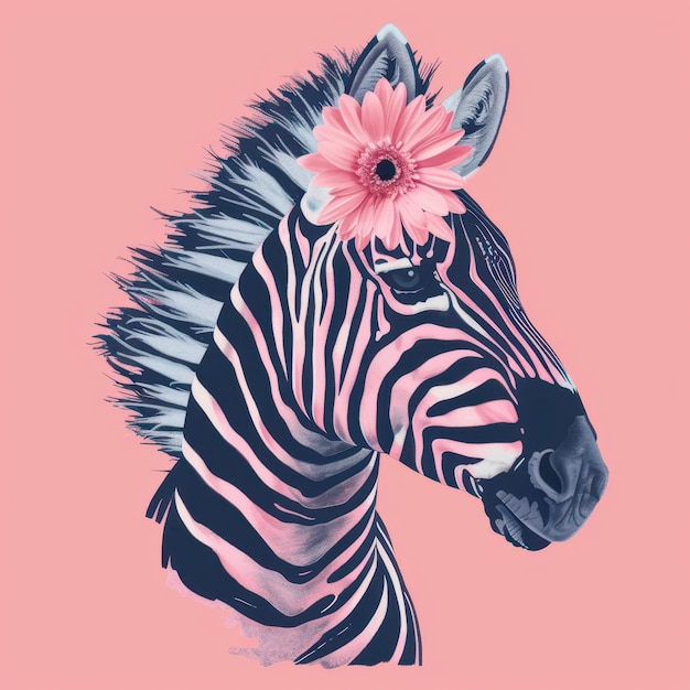 a zebra with a flower on its head