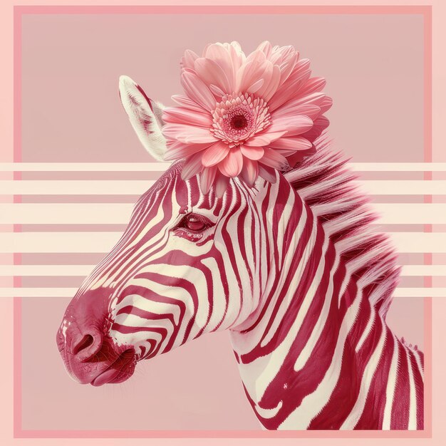 a zebra with a flower on its head