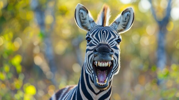 Photo zebra with a look of laughter isolated on white background zebra smile and teeth