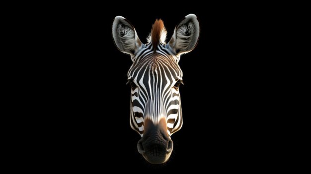 Photo a zebras closeup a striking portrait against a black background