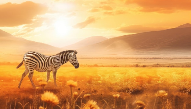 Zebras grazing on the plains their striped patterns creating a striking visual impact AI generated