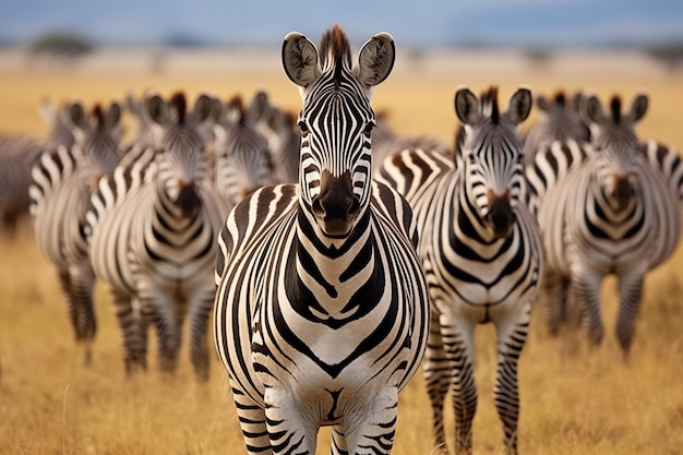 Zebras herd on African Savannah Zebras in their natural habitat