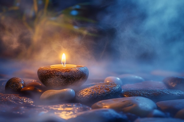 Photo zen candles and stones for meditation