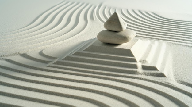 Photo zen garden meditation stone background zen stones with lines in the sand concept of harmony