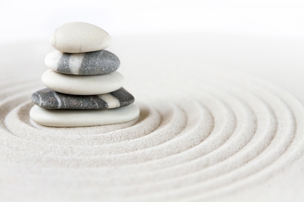 Zen japanese garden with balancing stones