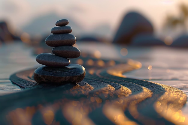 Zen Japanese garden with white stones in sand