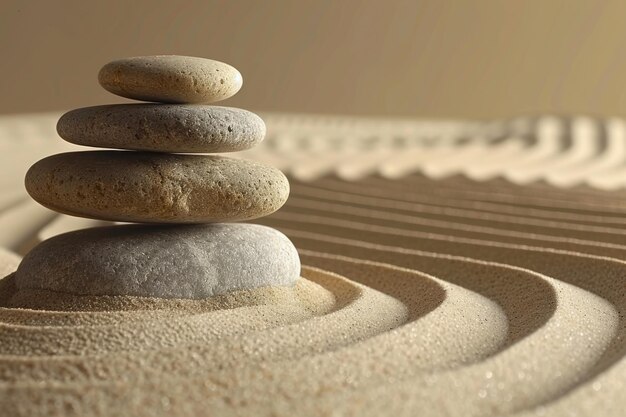 Zen Japanese garden with white stones in sand