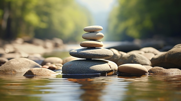 Photo zen like outdoor scene with balanced pebble stones evoking calmness and tranquility ai generative