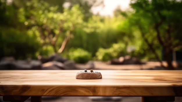 A zen meditation table with a wooden table in the background