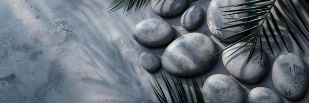 Photo zen natural scene featuring stones and lush green foliage with a feeling of balance and tranquility