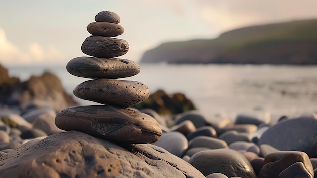 A zen rock stack on a beach