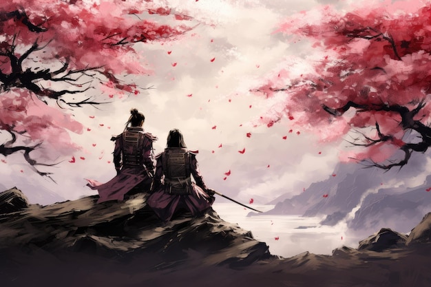 Zen of Samurai Amidst Cherry Blossom Ambiance