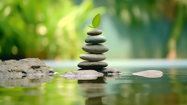 Zen stones balance in the water abstract zen background with copy space