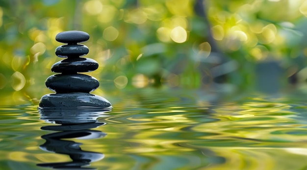 Zen stones balanced in serene water