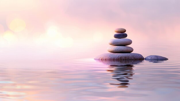 Zen Stones on a Calm Water Surface