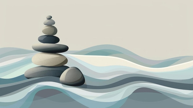 Photo zen stones on gradient waves background banner