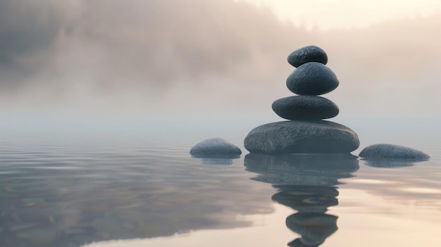 Photo zen stones in a misty lake