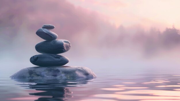 Photo zen stones on a misty lake