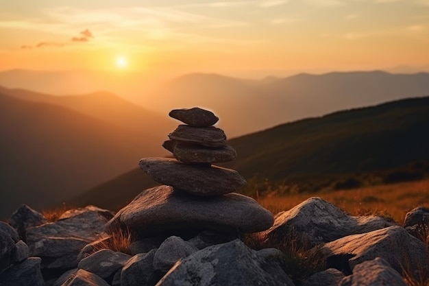 Zen stones nature sunset Generate Ai