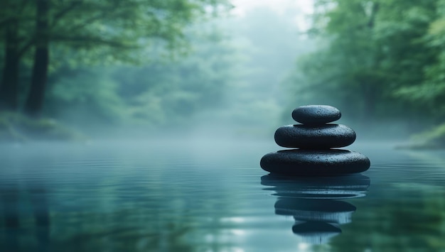 Photo zen stones in a serene forest