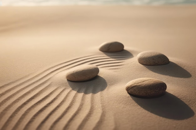 Zen Stones Standing On White Sand Generative AI