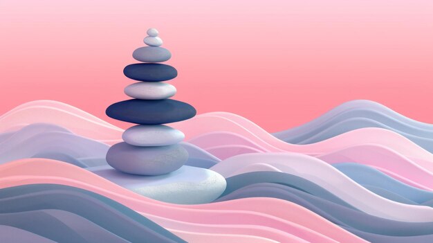 Photo zen stones tower on waves background