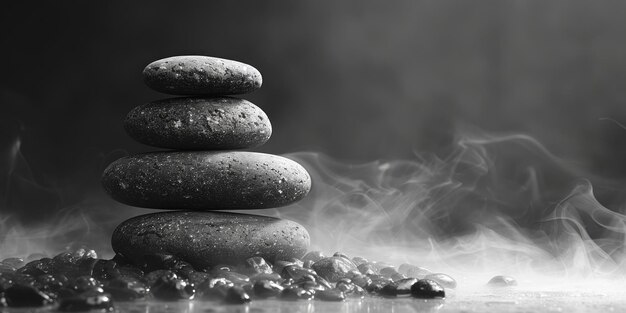 Photo zen stones with smoke and steam spa relaxation