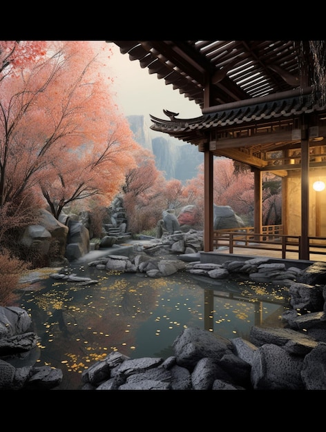 zen temple HD Wallpaper stock Image