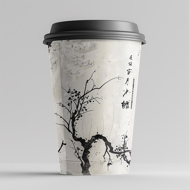 Photo zenampbuddhism coffee paper cup white packaging design abstract elementschinese stylewhite backgrou