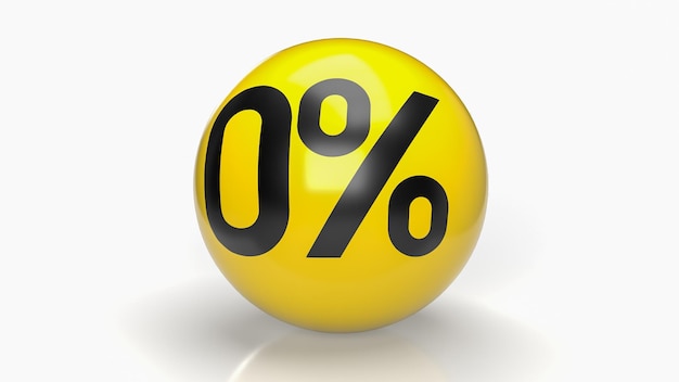 Zero percent on yellow ball 3d rendering