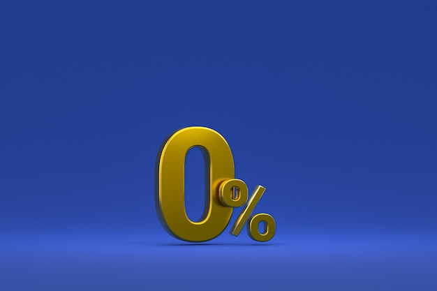 Zero percentage sign and sale discount on blue background with special offer rate. 3d rendering