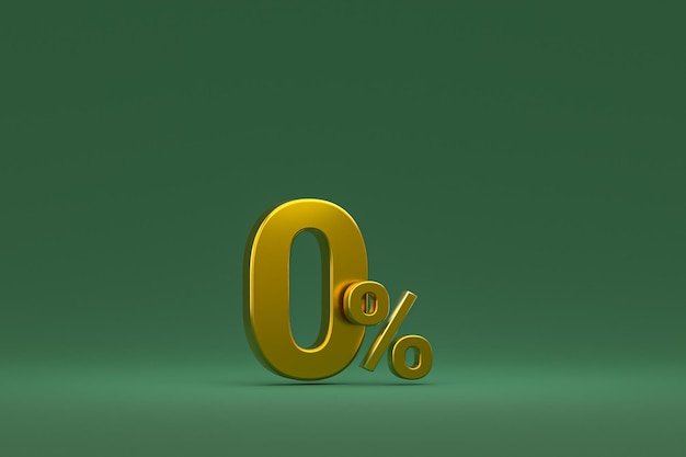 Zero percentage sign and sale discount on green background with special offer rate 3d rendering