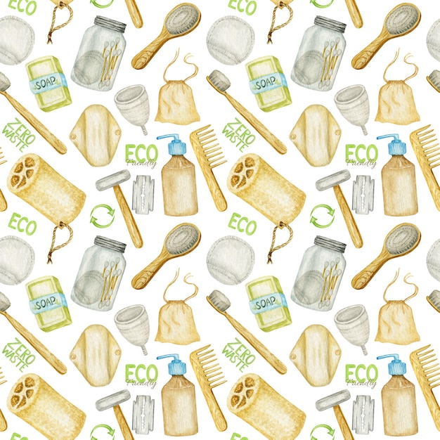 Zero waste bathroom Seamless pattern Natural Ecofriendly hygiene