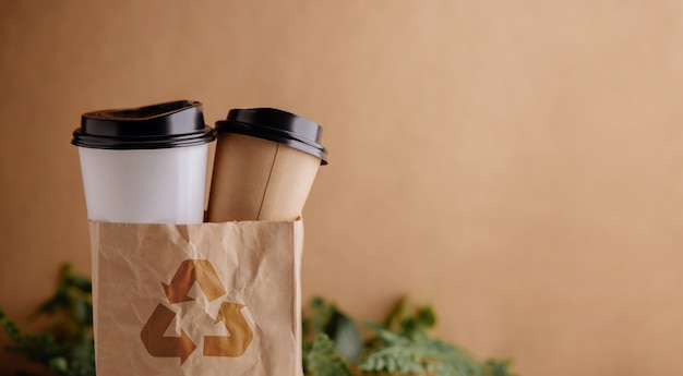 Zero Waste Products Set of Recycle Coffee Cup and Bag Reduce Plastic Packaging