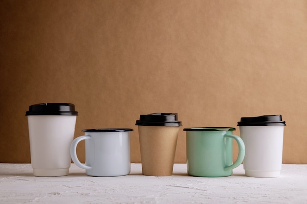 Zero Waste Products. Set of Recycle Coffee Cup. Reduce Plastic Packaging. Environment, Ecology Care, Renewable Concept