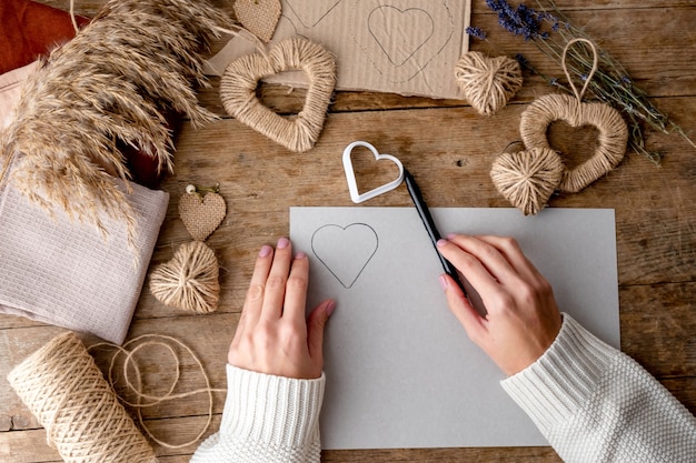 Zero waste Valentine's Day concept with textile for the furoshiki package