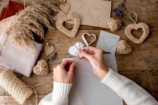 Zero waste Valentine's Day concept with textile for the furoshiki package