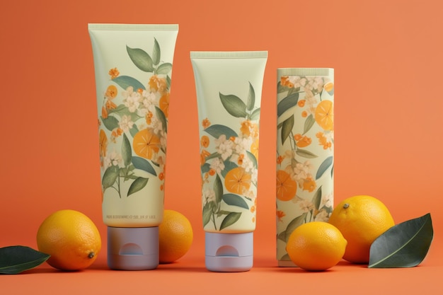 Zesty Cosmetic Packaging Mockup with Citrus Motifs