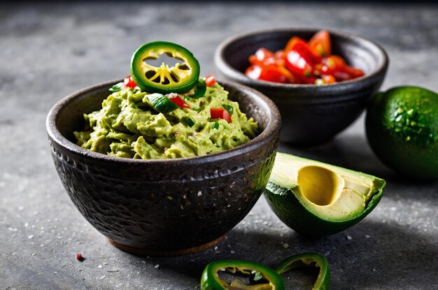 Photo zesty guacamole with creamy avocado lime and chopped jalapeaos