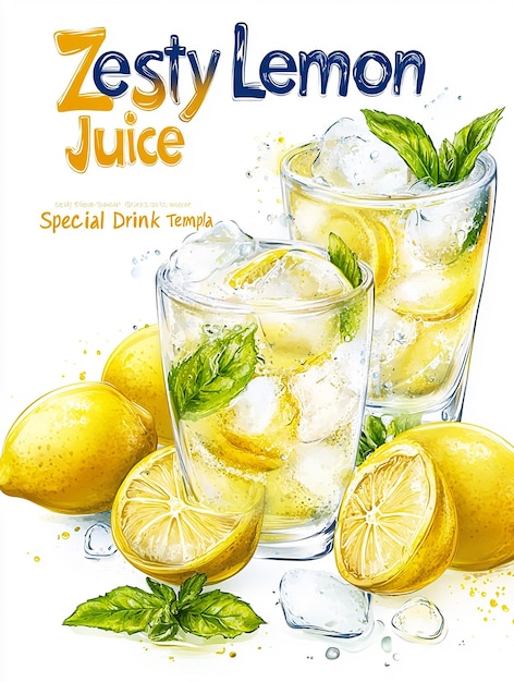 Photo zesty lemon juice special drink template